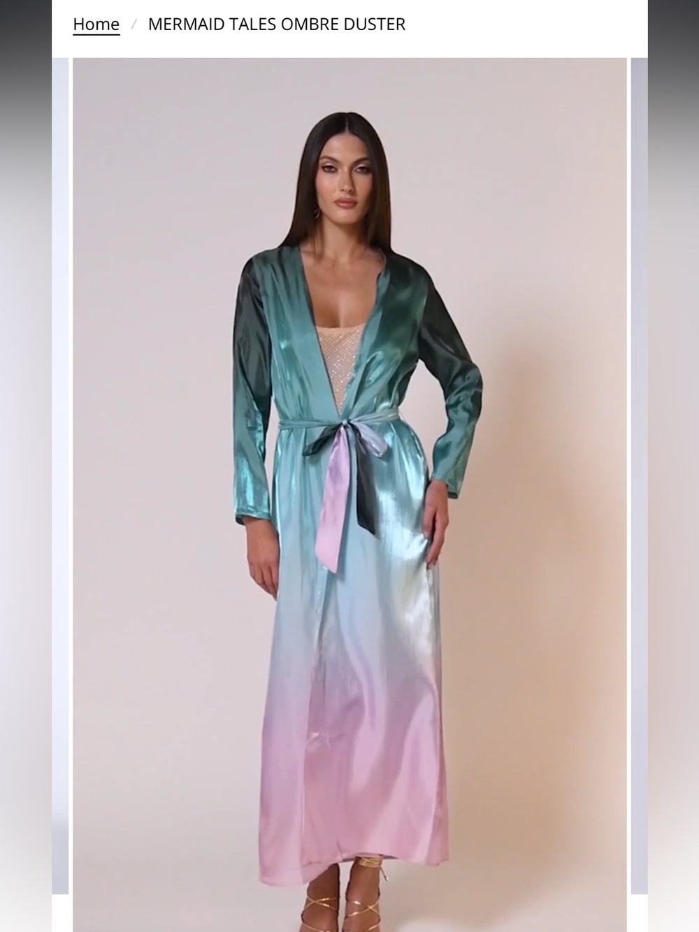 AKIRA Mermaid Tales Ombre Satin Duster Robe in Teal, Mint & Blush